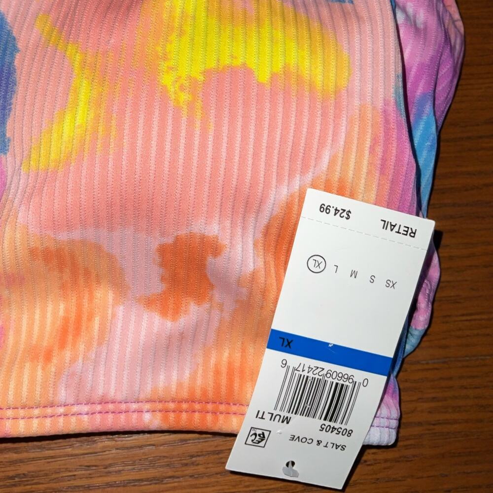 Salt + Cove Pink Blue Tie-Dye Ribbed Scoop Swim Top - Picture 3 of 3